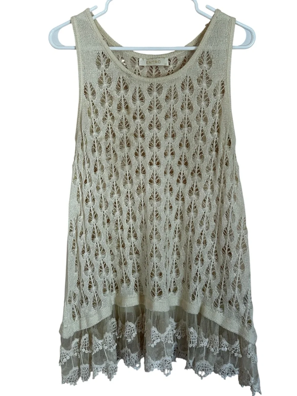 ENTRO Beige Crochet Lace mini dress size medium